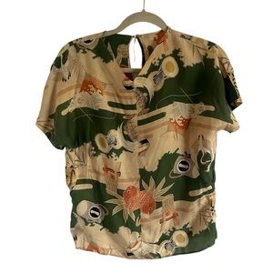 Vintage 1960s Japanese Print Silk Top
